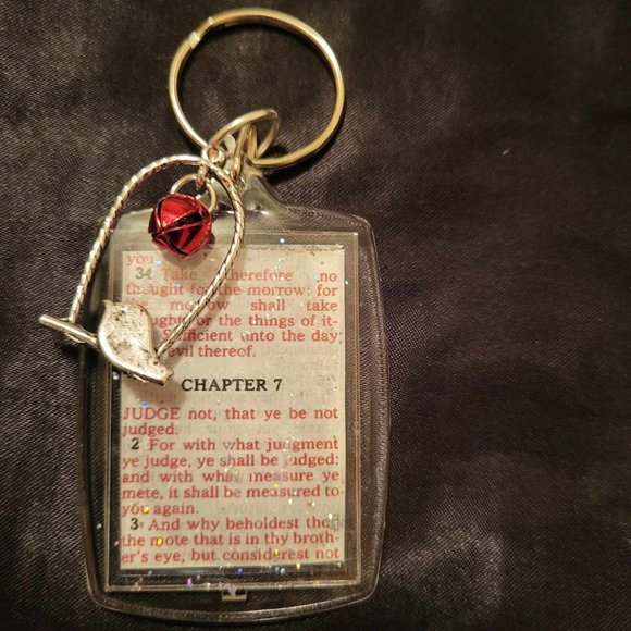 Bible Scripture Keychain with Bird & Bell Pendant - Picture 1 of 3